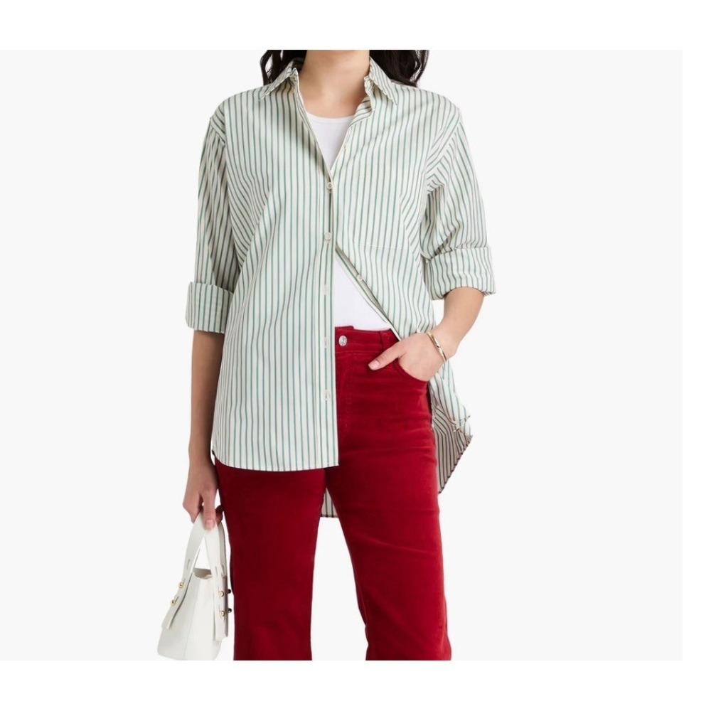 FRAME $298 Striped Cotton Oxford Size Small Pleated Back Pocket